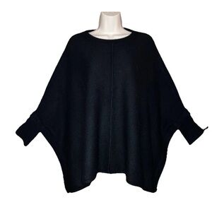 Weill Paris Women Merino Wool Cashmere Oversize Lagonlook Poncho Sweater Black S